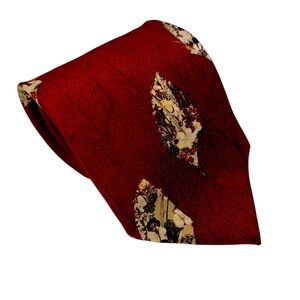 Vtg Valentino Cravatte Mens Tie Silk Deep Red Leaves Handmade Italy 58x3.5”